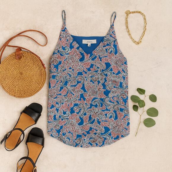 LOFT Boho Paisley Cami Blue Chiffon Resort Summer Tank Top XS - Picture 2 of 10